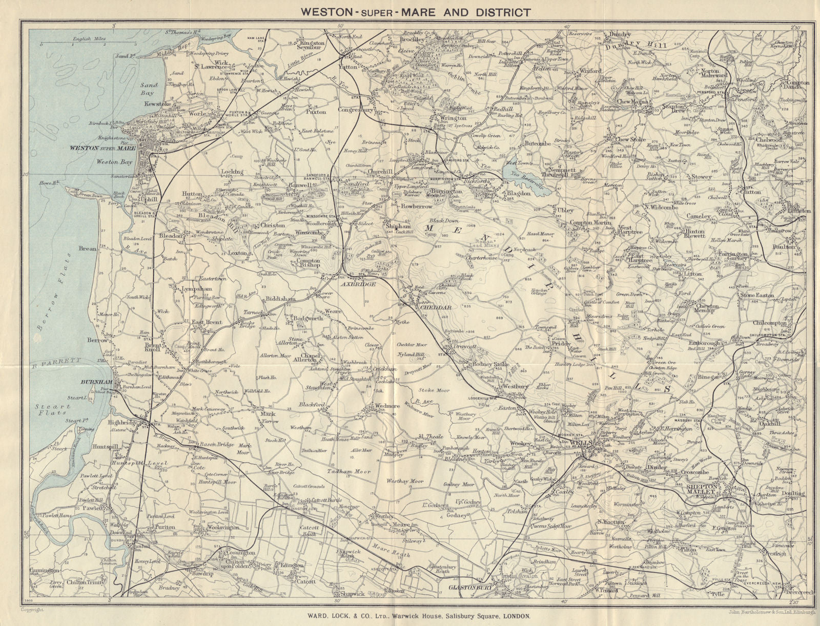 SOMERSET LEVELS & MENDIPS Weston-Super-Mare Wells Glastonbury WARD LOCK 1928 map